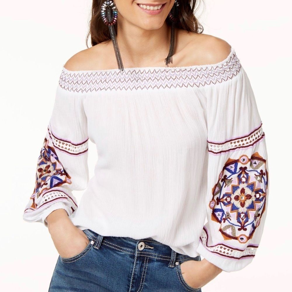 INC embroidered off the shoulder white blouse